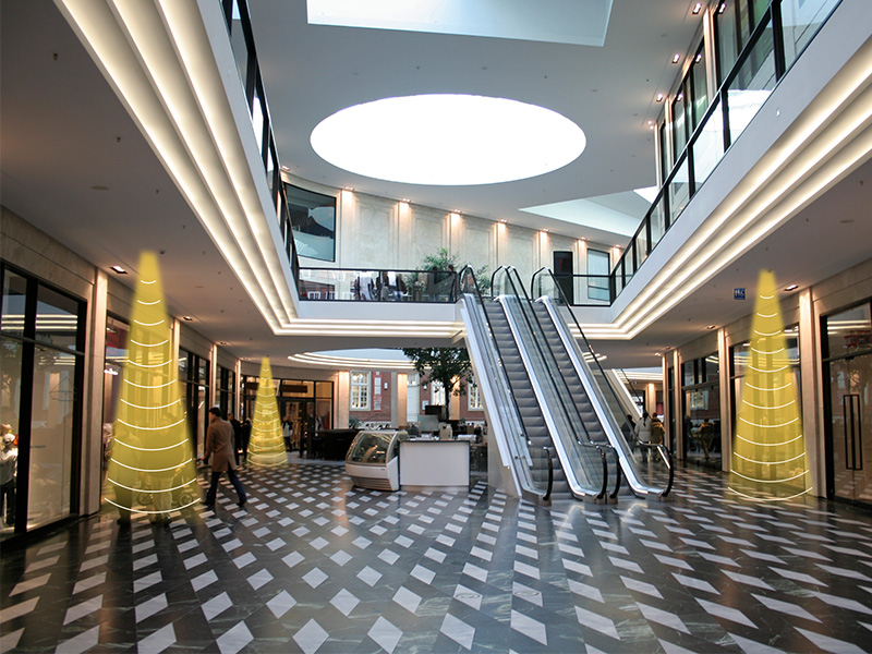 商場定向揚(yáng)聲器，定向發(fā)聲示意圖